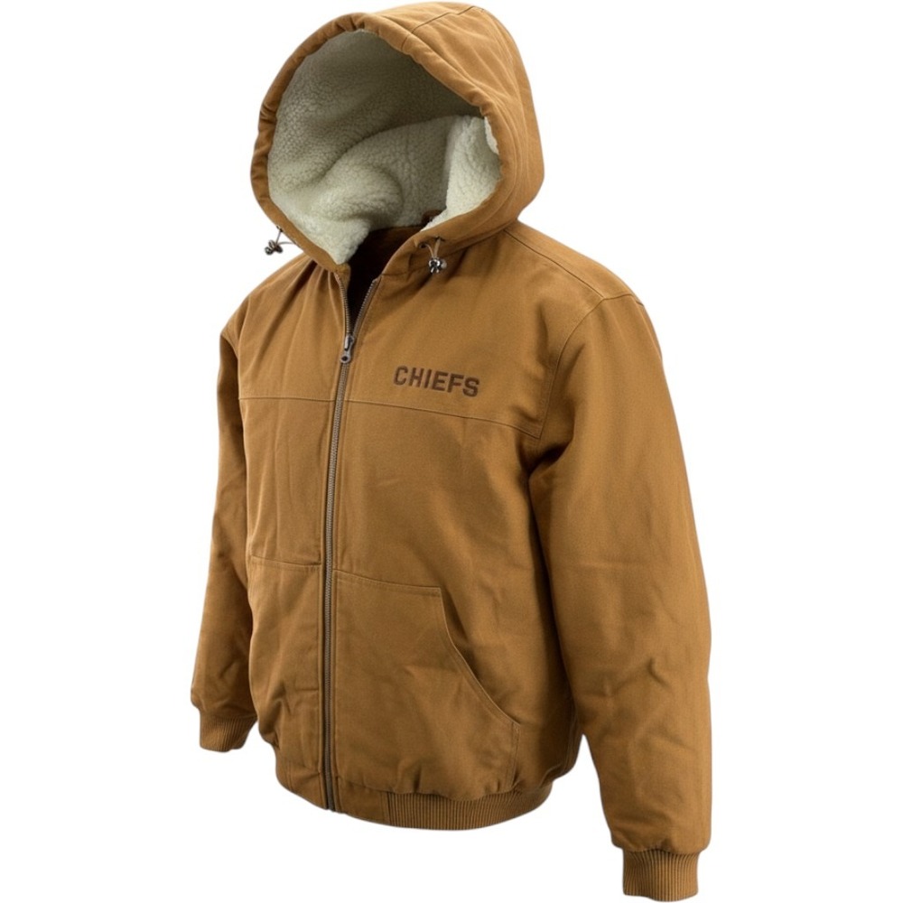 NFL Team Apparel Kansas City Chiefs Men Canvas Sherpa Hoodie Jacket Brown M NEW